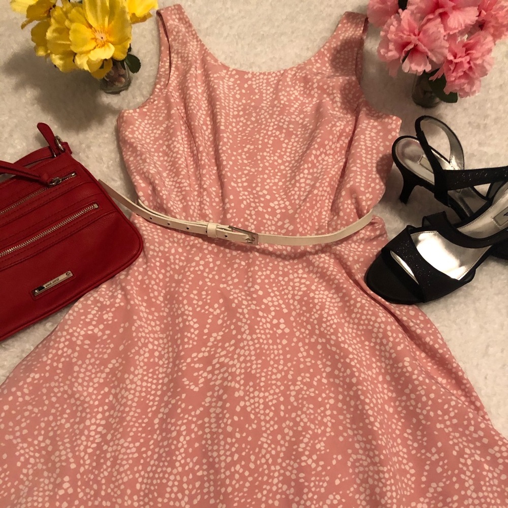 Women’s pink white polka dots midi dress